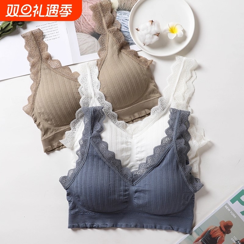 无钢圈上托无痕内衣女背心式蕾丝性感小胸聚拢美背内搭运动文胸罩
