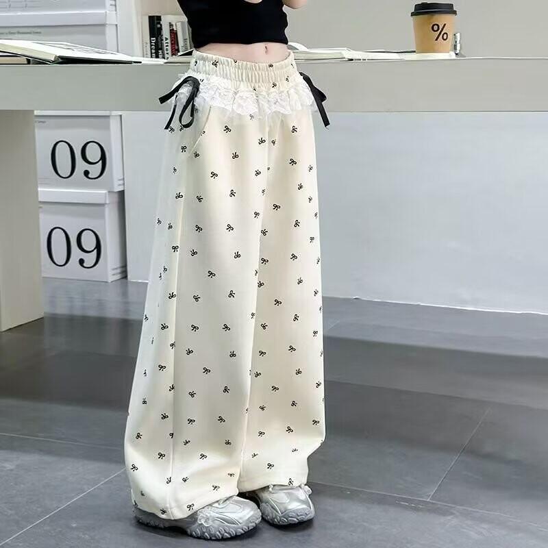 女童裤子2026新款夏季直筒大童卫裤夏装运动洋气蝴蝶节儿童阔腿裤
