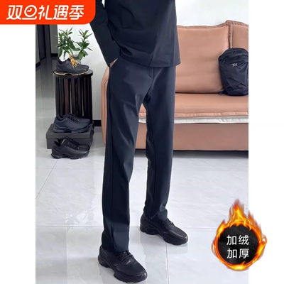 黑色美式软壳加绒冲锋裤男款秋冬防风防水运动裤子修身户外休闲裤