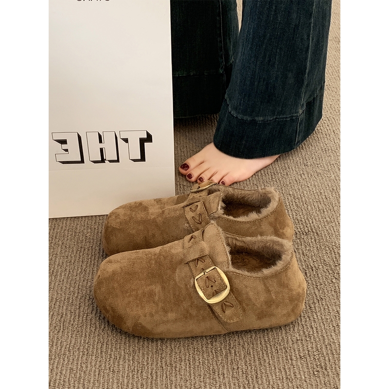厚底勃肯鞋女加绒毛毛豆豆鞋2025新款冬季女鞋子百搭保暖棉鞋毛绒