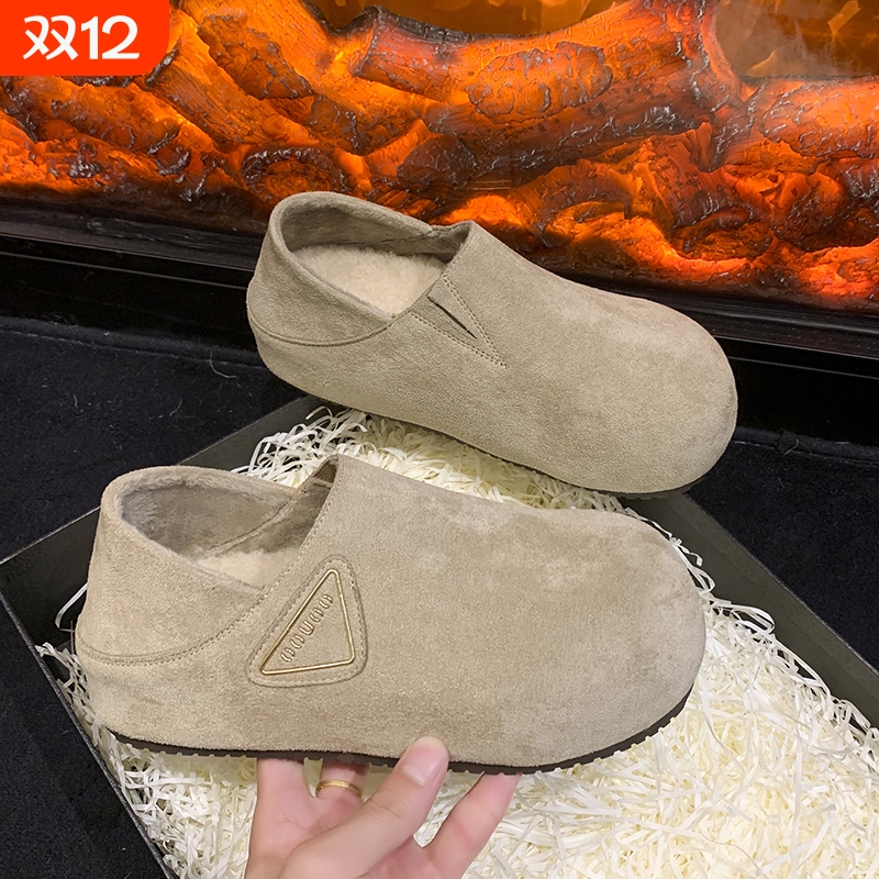 欧货厚底内增高勃肯鞋女2025秋冬新款加绒一脚蹬百搭两穿棉鞋隐形