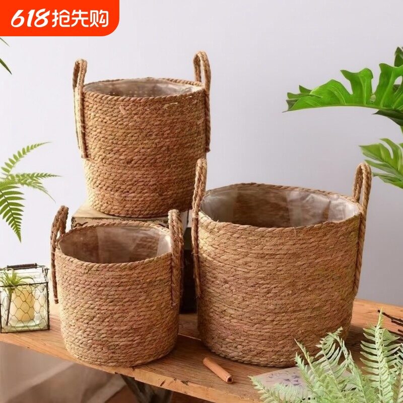藤编北欧绿植花篮轻奢家装必备打造独特家居装饰编织花盆藤编花盆