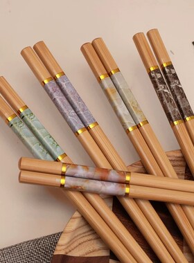 健康楠竹筷子家用高档5-10双装成人防霉防滑竹木家庭装分餐筷精致