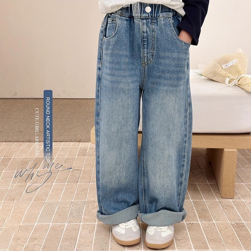 女童宽松百搭牛仔直筒裤