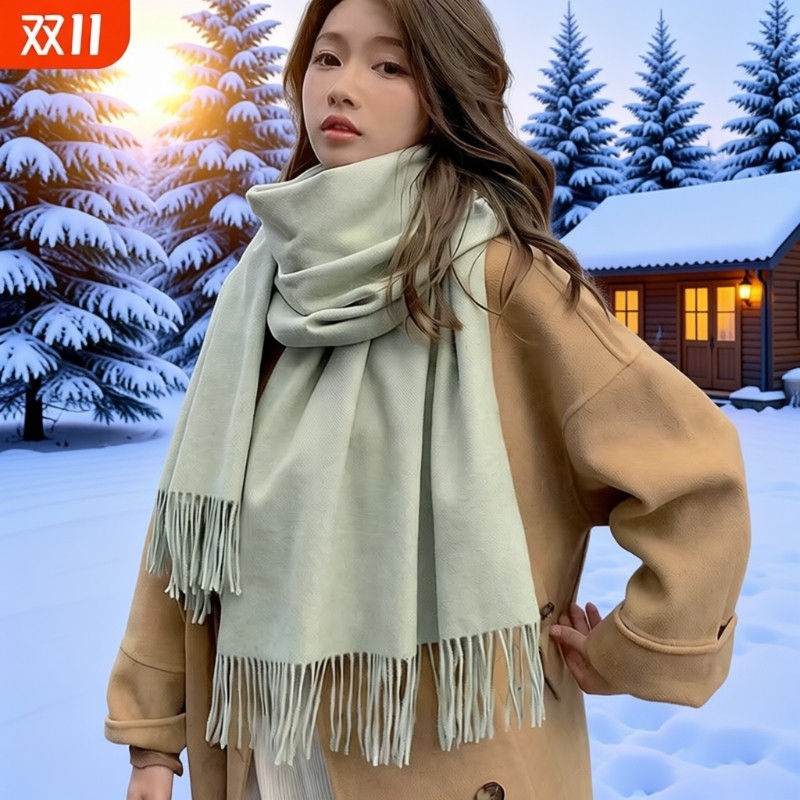 加厚纯色仿羊绒围巾女冬季羊毛百搭韩版披肩男秋冬白色加宽加长
