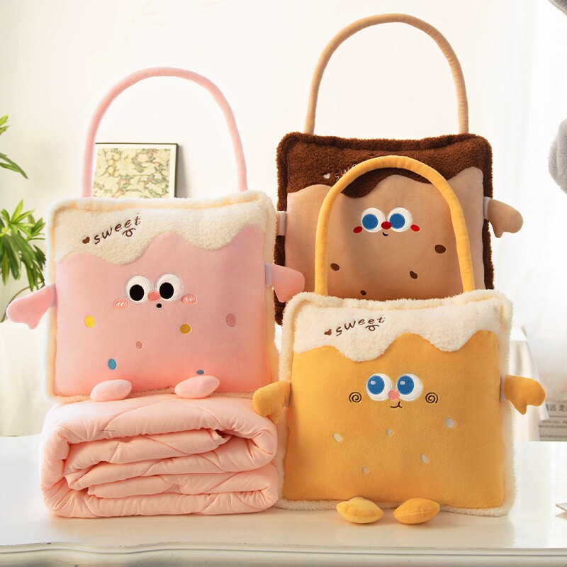 卡通手提抱枕被子二合一抱枕毯办公室午睡枕车载折叠多巴胺抱枕