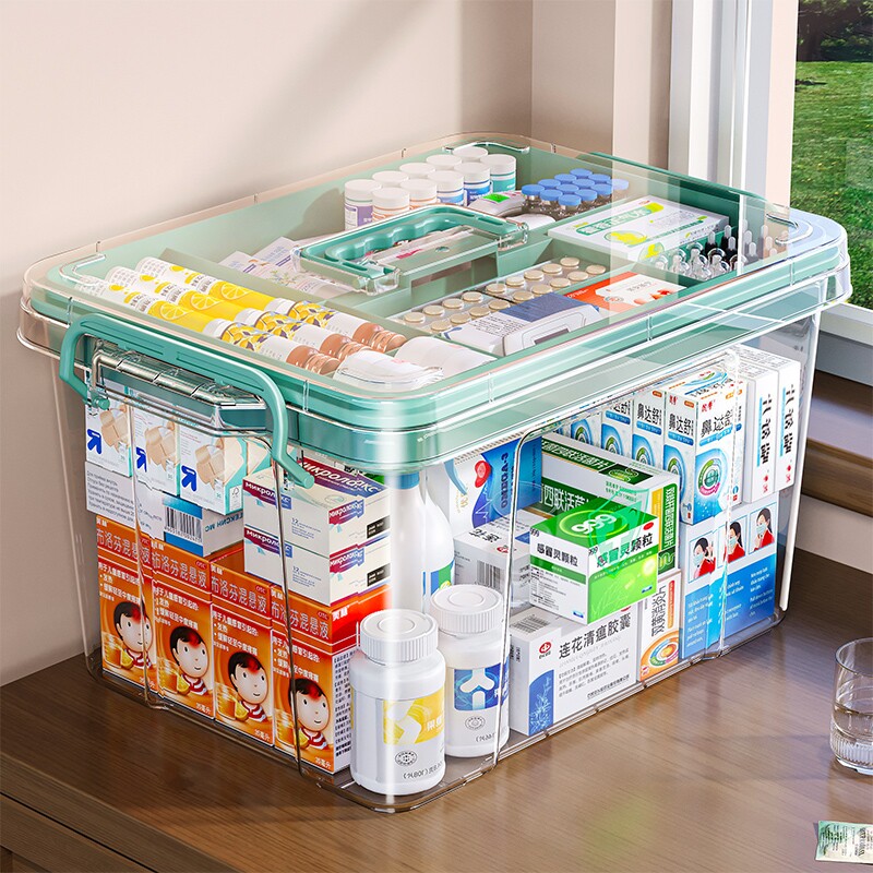 多层大容量家庭透明家用医药箱药品便携式急救医护分类收纳小药箱