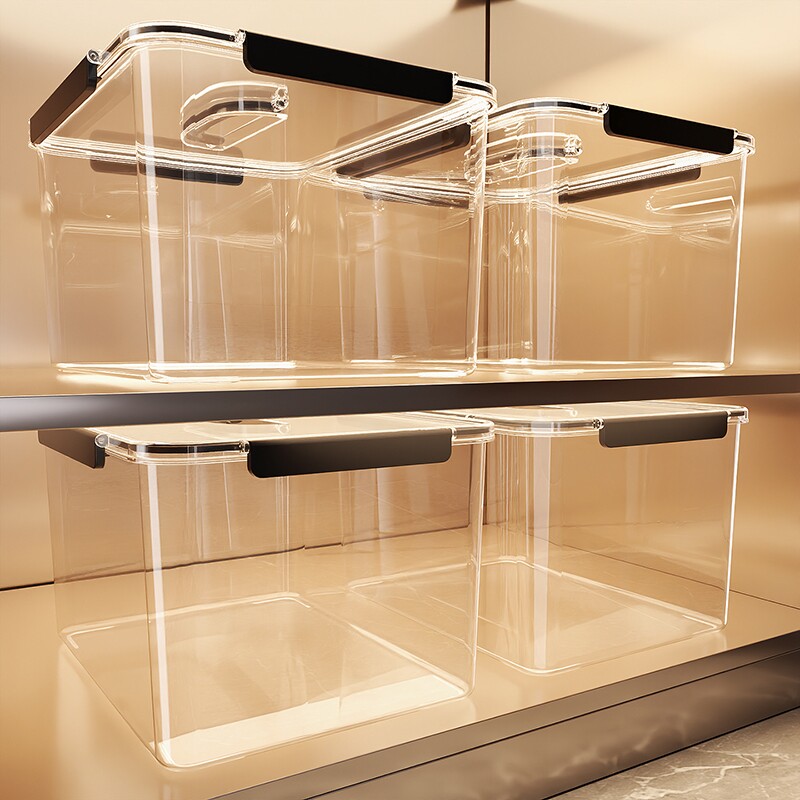 透明收纳箱家用书本零食玩具整理盒大容量密封箱塑料手提储物书箱