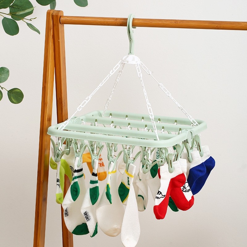 32夹晾衣夹防风挂钩晾内衣袜子多功能方形晾衣架收纳无痕防滑衣架,收纳整理,多夹子晾衣架,淘宝优惠券,粉丝福利购,淘宝优惠卷