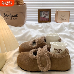 软底内增高勃肯鞋加绒毛毛鞋女外穿2025冬季新款防滑玛丽珍棉鞋子