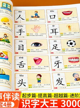 儿童识字大王3000字会说话的汉字启蒙早教书籍幼小衔接看图识字书幼儿园宝宝小学生一年级学前认字教材教具卡片幼儿有声拼音训练