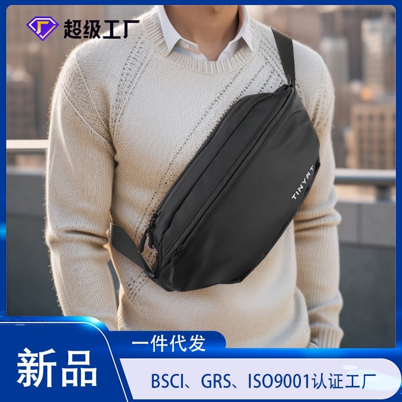新款男士小腰包机能胸包简约时尚单肩包运动多功能可扩容斜挎男包