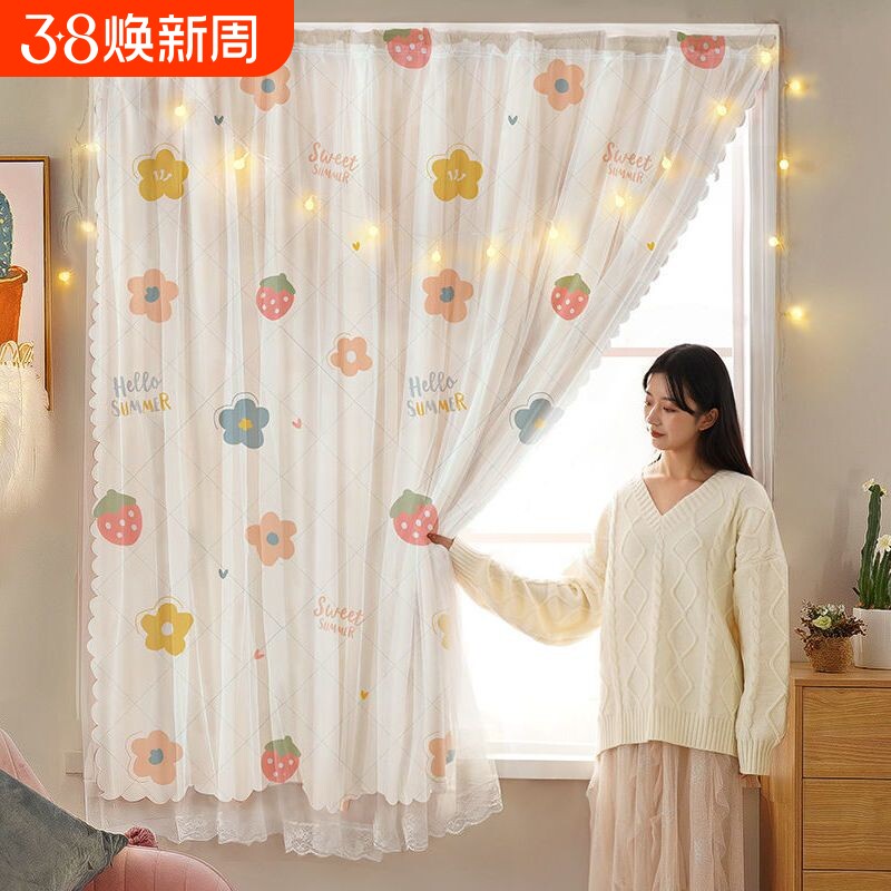 魔术贴窗帘免打孔2026新款卧室门帘纱帘遮挡帘遮光飘窗免安装宿舍
