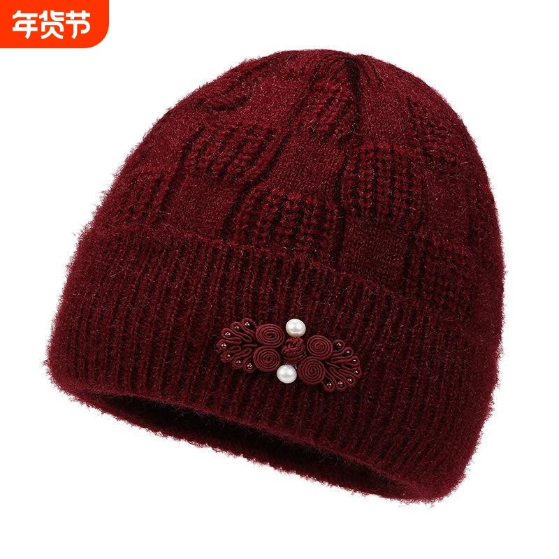 冬款保暖妈妈加厚针织中老年老人帽子女帽奶奶冬天毛线帽百搭棉帽