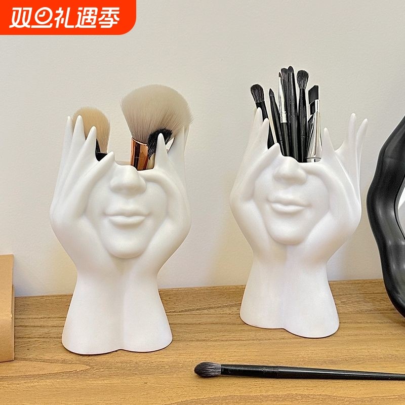 北欧抽象人脸化妆刷收纳筒梳妆台眼影眉笔刷子笔筒置物架新款