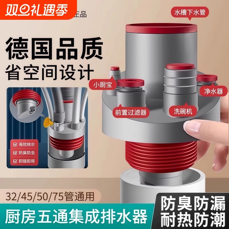 厨房三通防臭下水器|千人加购