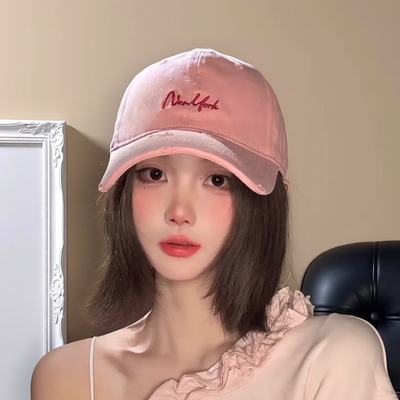 帽子女粉色鸭舌帽大头围宽帽檐