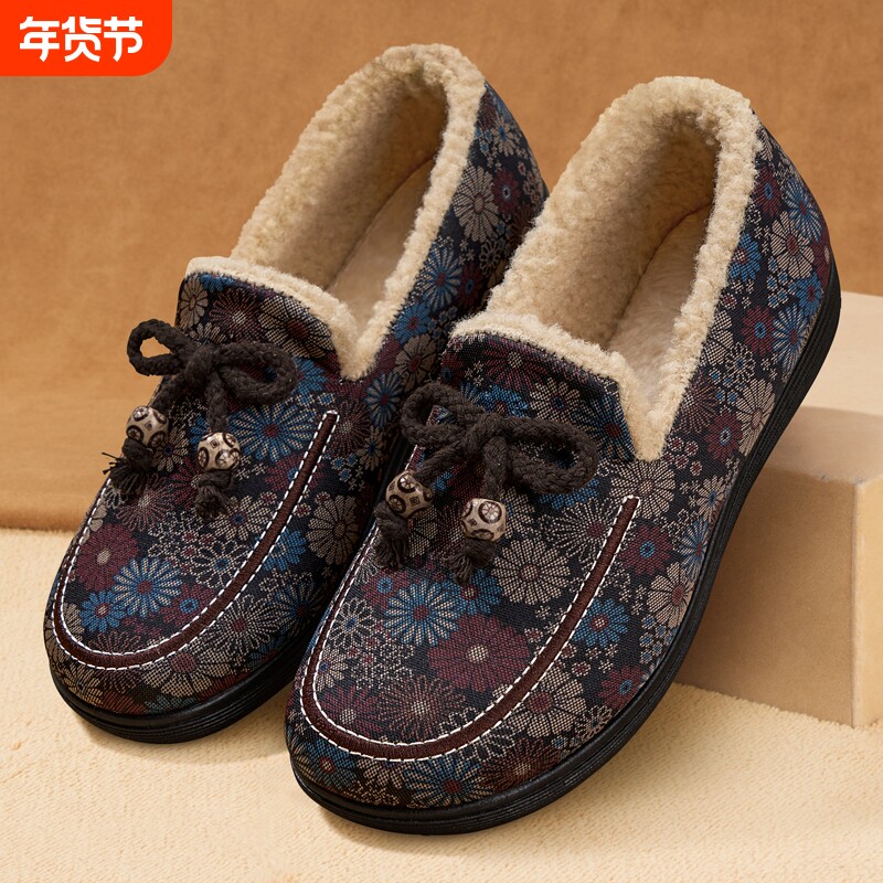 老北京棉鞋女冬季加绒保暖中老年人休闲老太太防滑豆豆鞋妈妈棉靴