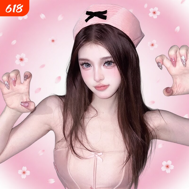 2025年夏季少女蝴蝶结水手帽海军帽粉色可爱甜美护士帽cos贝雷