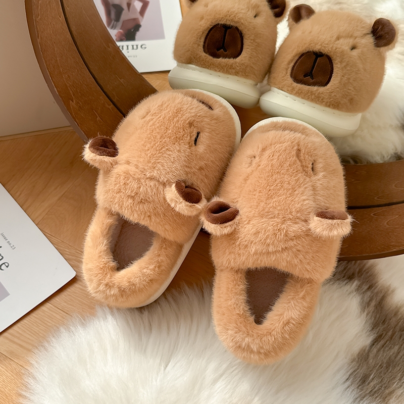 卡皮巴拉棉拖鞋女秋冬可爱保暖防滑厚底家居毛毛绒棉鞋男冬季全包