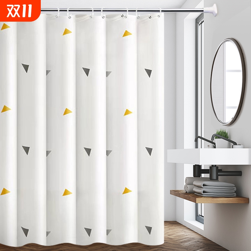 卫生间加厚浴帘防水防霉浴帘杆套装免打孔浴室隔断门帘窗帘挂帘子
