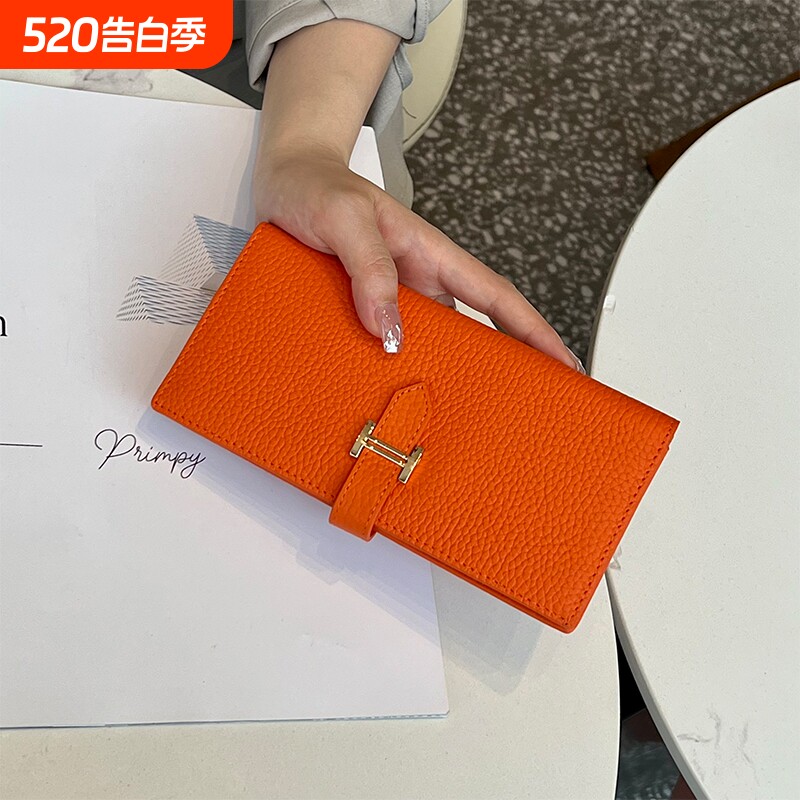 真皮质感钱包女士长款多功能2026新款折叠百搭高档放手机包牛皮