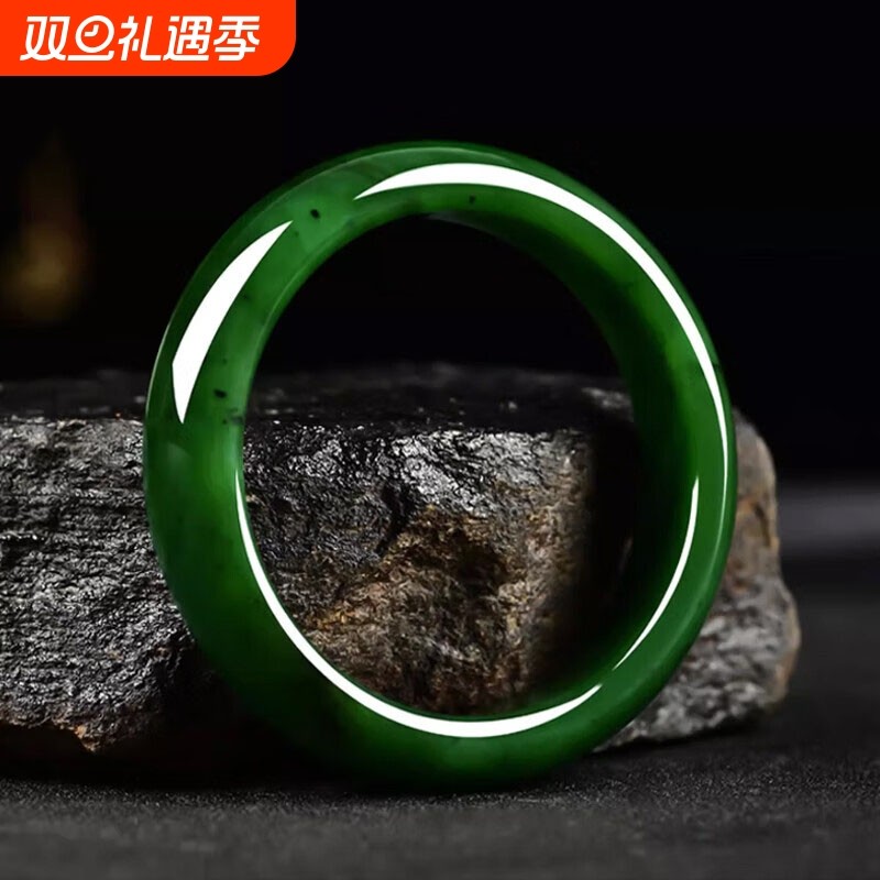 新疆和田碧玉手镯菠菜帝王绿女老坑俄料真玉石国风中式送妈妈女友