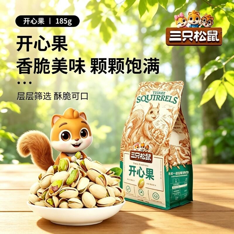 三只松鼠开心果185g坚果香脆鲜香零食休闲开口干果奶油味原味坚果