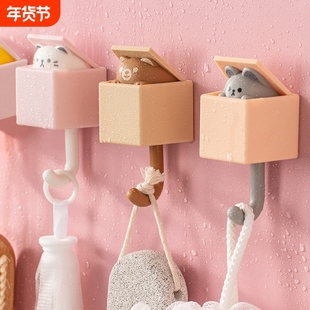 伸缩挂钩免打孔钩子卧室家用强力粘钩卡通动物门后墙上钥匙挂钩