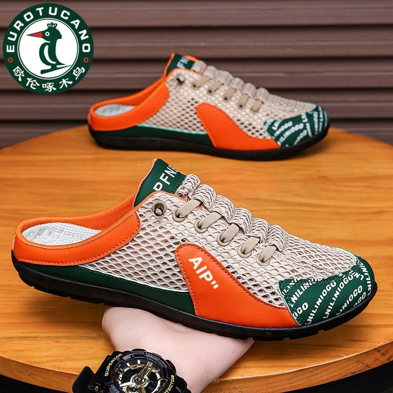 半拖鞋男夏季透气网面运动阿甘板鞋男士一脚蹬无后跟沙滩包头凉鞋