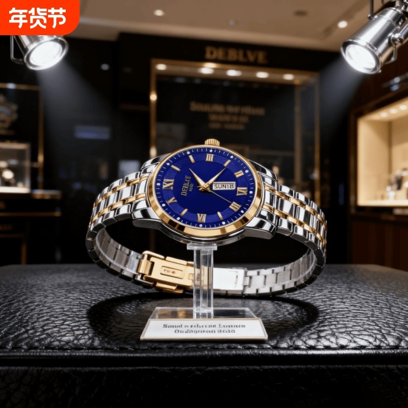 手表男款机械风全自动防水高级感全自动男表数字双日历防水腕表男