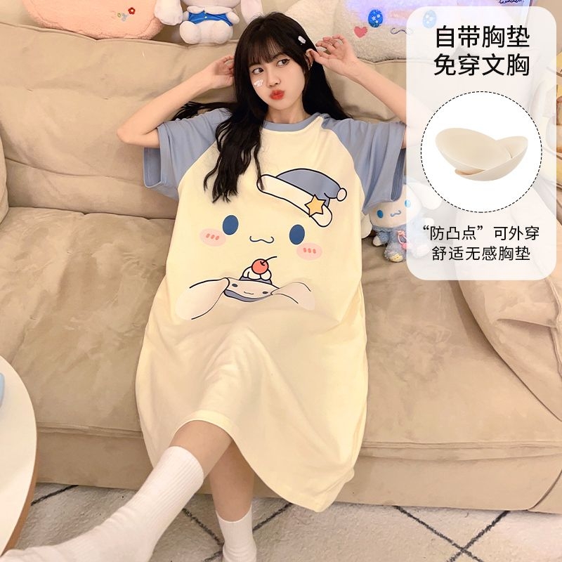 卡通少女短袖睡裙女款夏季薄款可外穿长款甜美可爱家居服2025新款