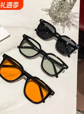 2025年新款方形简单粗框墨镜茶色黄色半透男女潮复古配近视太阳镜