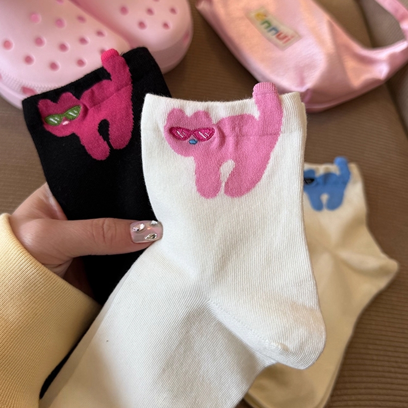 凸凸袜可爱纯棉袜子女士春秋中筒袜吸汗防臭立体耳朵日系卡通长袜