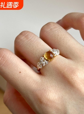 小红书同款优雅贵气蛋面花朵戒指女精致个性轻奢高级感开口可调节