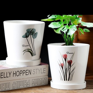 国风典雅花盆简约室内陶瓷带托盘大号特大个性吊兰绿萝盆