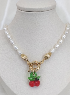 韩国春夏新款淡水珍珠项链金智妮白百何同款樱桃琉璃百搭锁骨链女