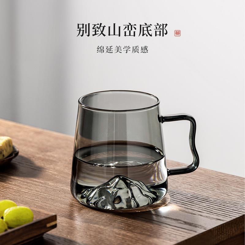 观山玻璃杯家用大容量带把手喝水杯耐高温创意花茶杯高档功夫茶杯