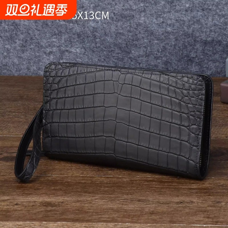 哑光鳄鱼肚纹男士手包多卡位男士手拿包商务高档手腕带钱包潮