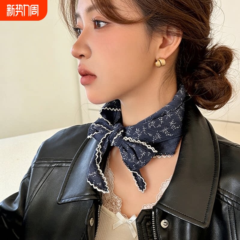 2026新款复古棉麻小碎花丝巾三角巾女护颈围脖领巾高级感系脖配饰