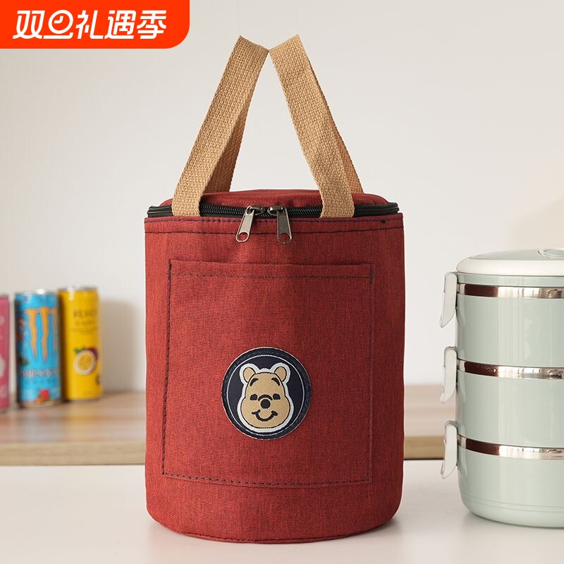 加厚防水保温便当袋焖烧杯保温袋手提圆形饭盒袋多层带饭手提袋