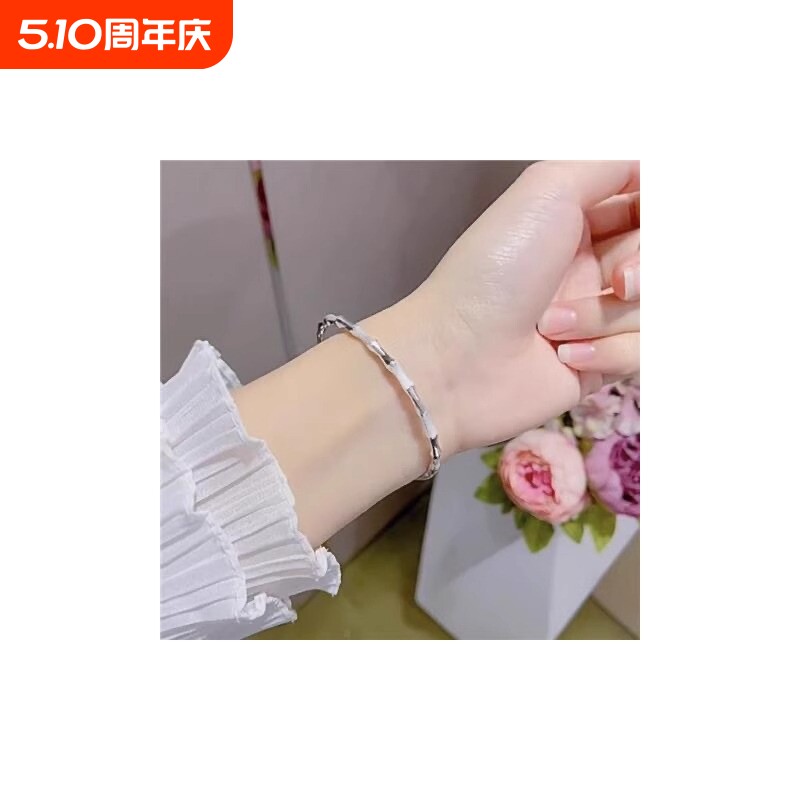 竹节手镯手环女手链情侣一对男送女友妈妈生日礼物双环光面繁花