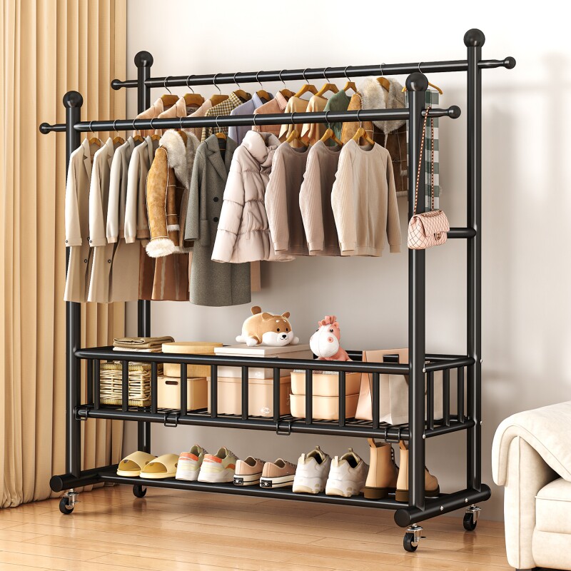 双杆挂衣架落地卧室家用可移动挂衣服架子室内晾衣架多功能衣帽架