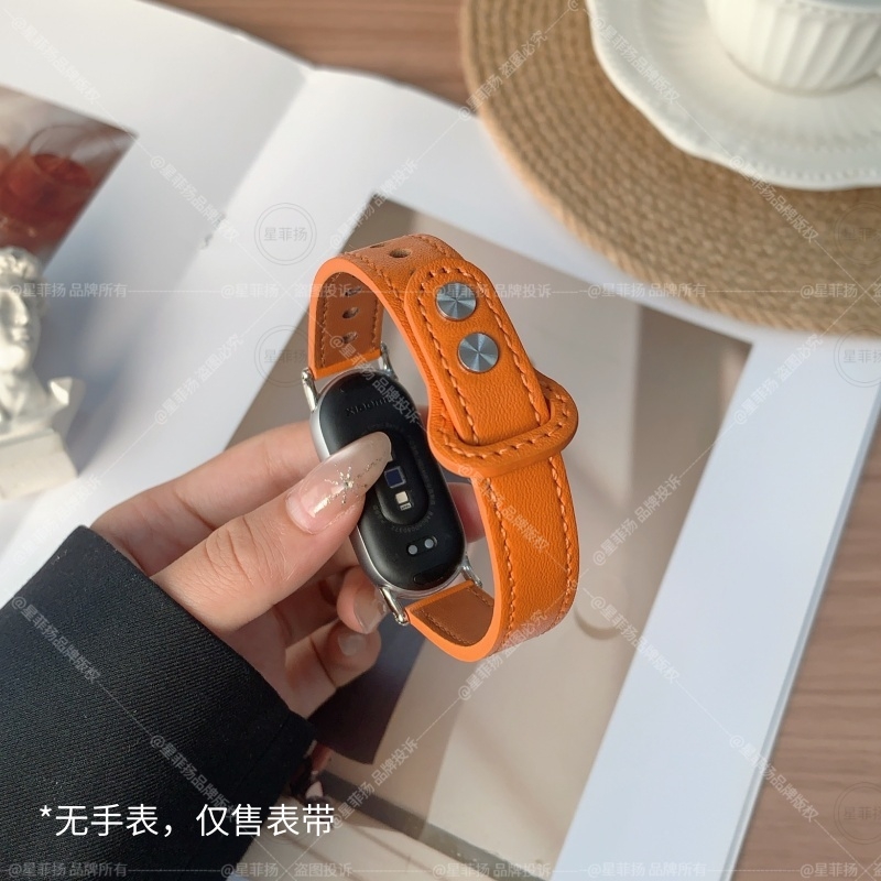 适用小米手环10真皮质手表带xiaomi手环9nfc代双钉扣个性腕带8代智能运动手表带7/6/5/4/3代男女生高级款腕带