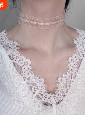 原创款 燕麦肤色choker女高级感蕾丝颈链配饰秋冬锁骨链贴脖项链