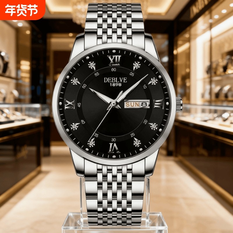 全自动男表手表男款机械风全自动防水数字双日历防水腕表男高级感