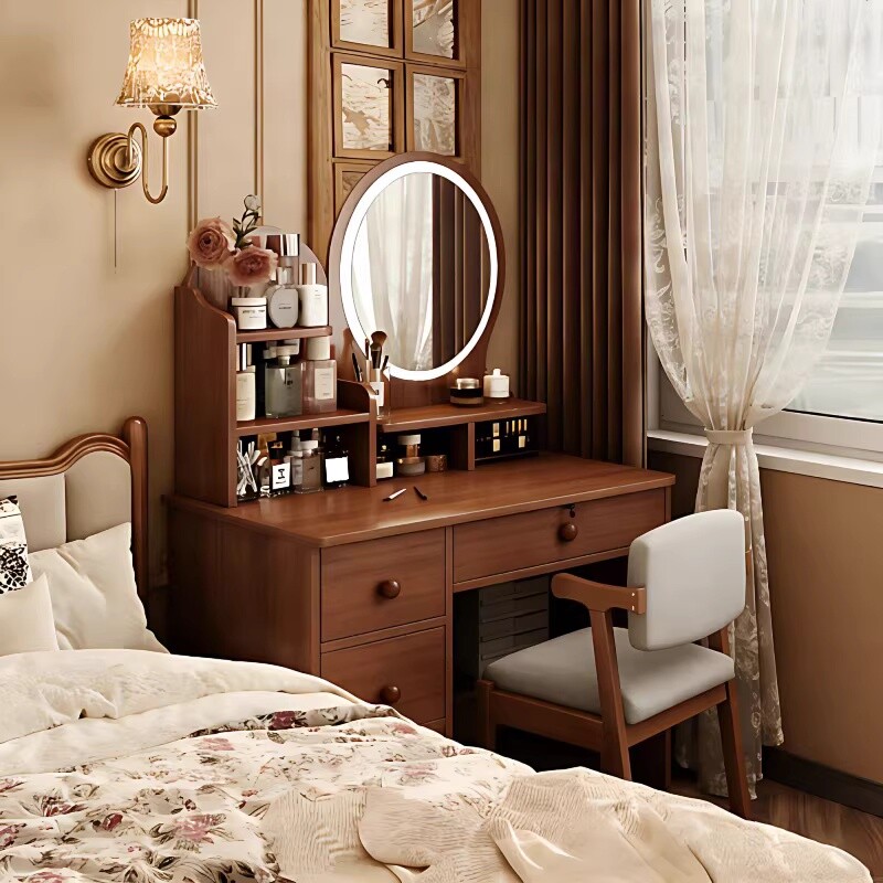 实木梳妆台卧室小型化妆桌简约现代新款一体化妆镜化妆台梳妆桌子