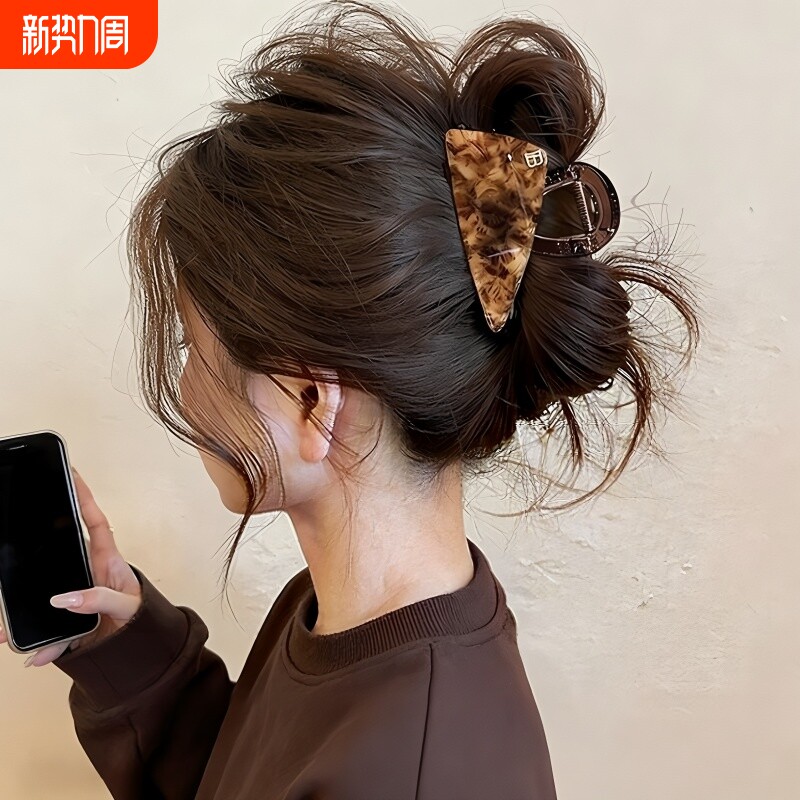 复古高级感醋酸豹纹三角抓夹女后脑勺盘发鲨鱼夹2026新款大号发饰