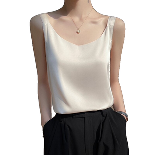 配西装醋酸吊带背心女内搭缎面打底真丝夏V领桑蚕丝白色黑色上衣