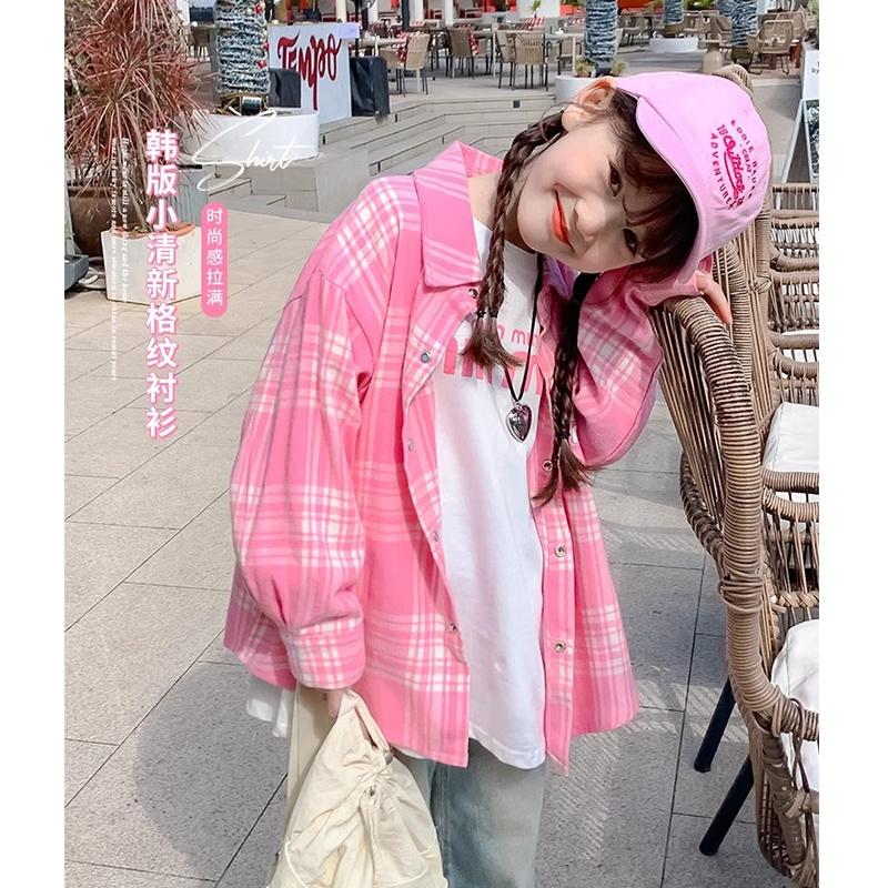 女童春秋格子衬衫外套2025新款小童宝宝韩版棉质长袖儿童春装衬衣